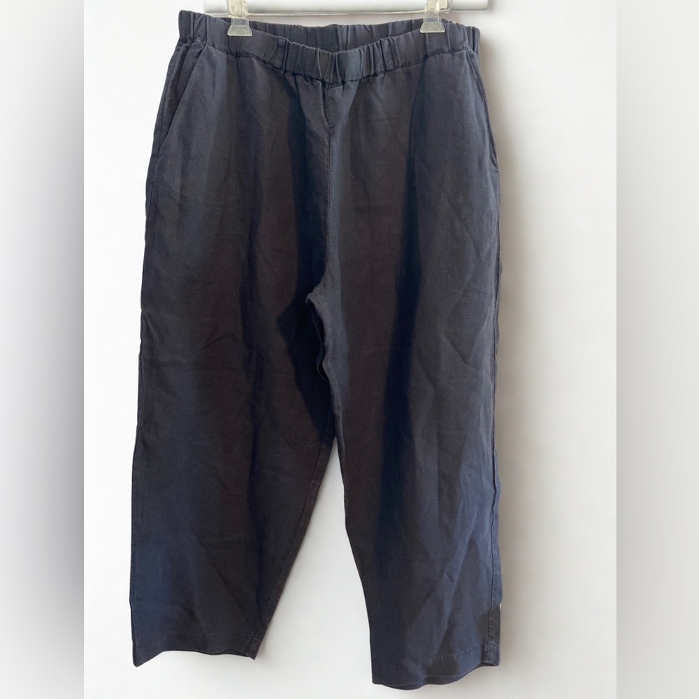 Poetry 100% Linen Black Pull-On Cropped Summer Pants w/Elastic Waist Size 16